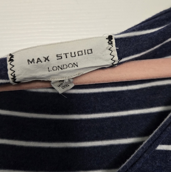 Max Studio London Womens Top Striped Bubble Hem Shirt Blue White M - Picture 8 of 8